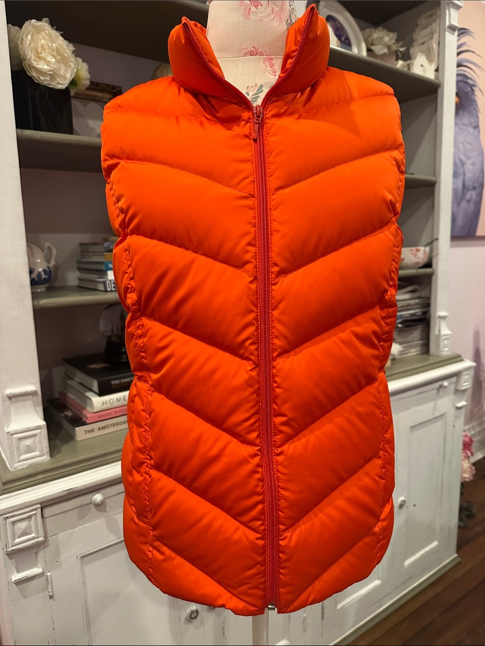 Lands' End Bright Orange Quilted Puffer Vest